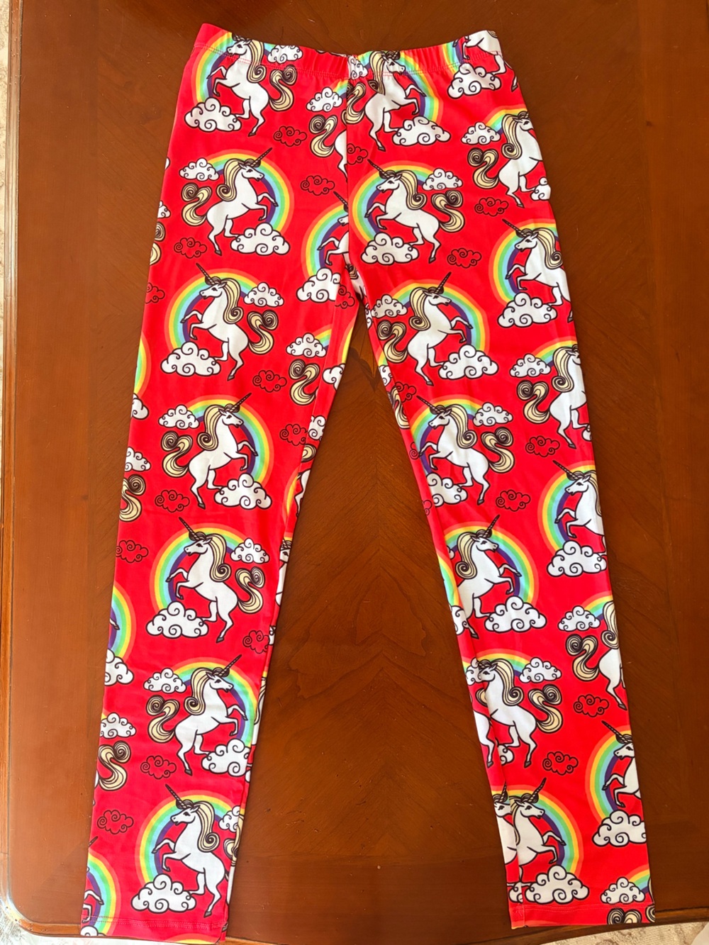 Kids Unicorn Rainbow Leggings - Red